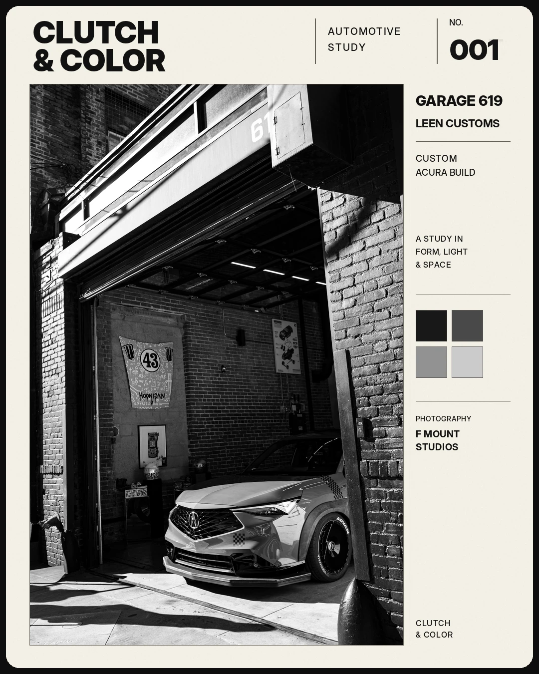 The complete approved No. 001 Garage 619 card.